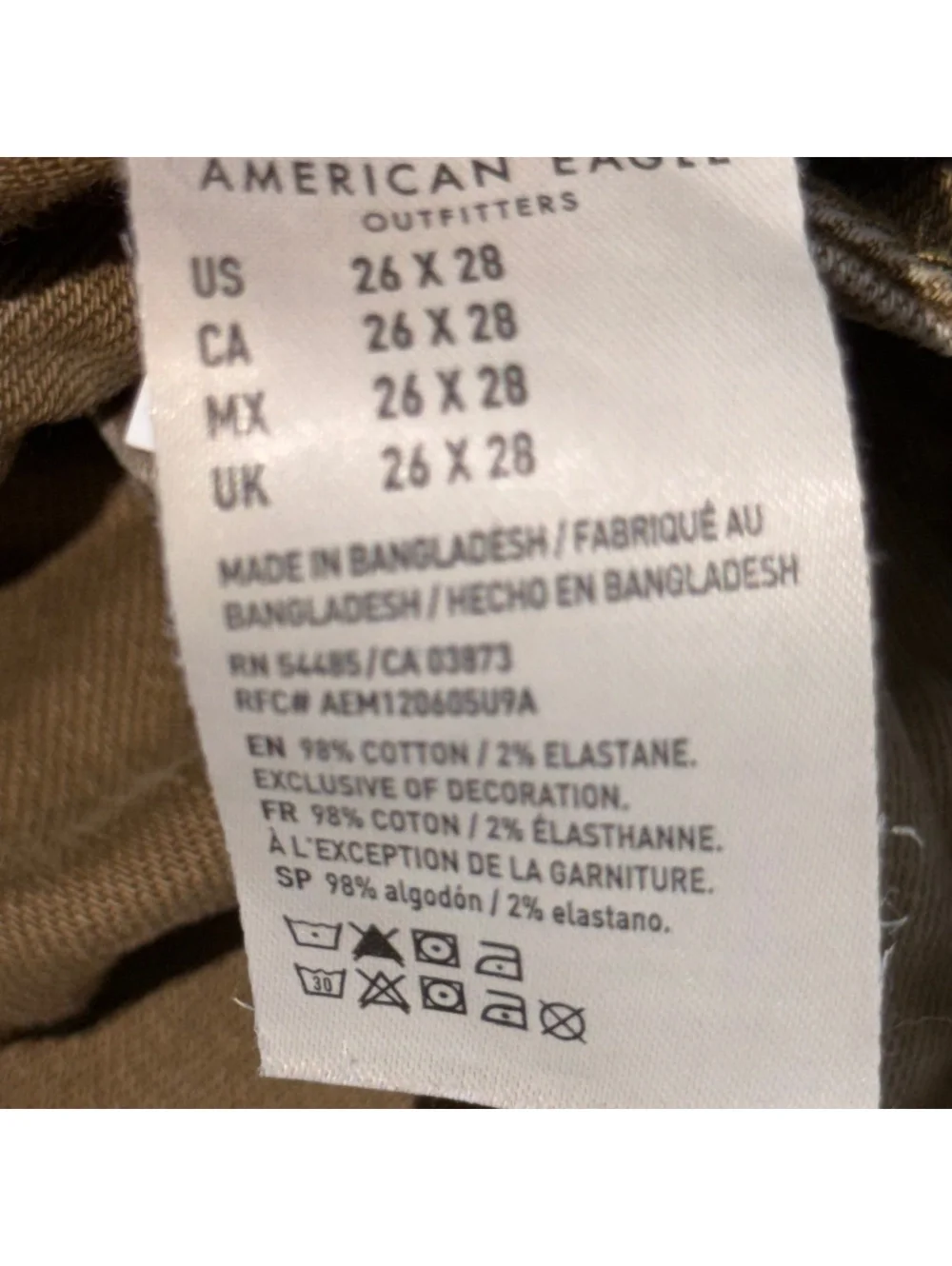 American Eagle Level Flex Skinny Jeans 26x28 Brown